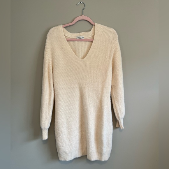 GENTLE FAWN white long sleeve dress deep plunge xs - Picture 2 of 6